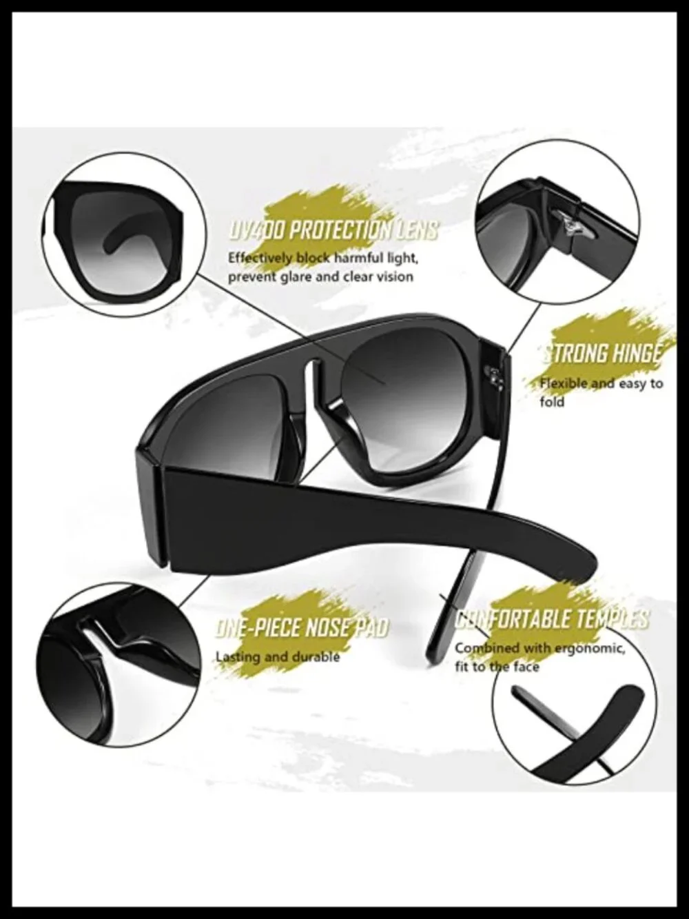 Retro Oversized Aviator Sunglasses Women Men UV400 Protection Flat Top Shield